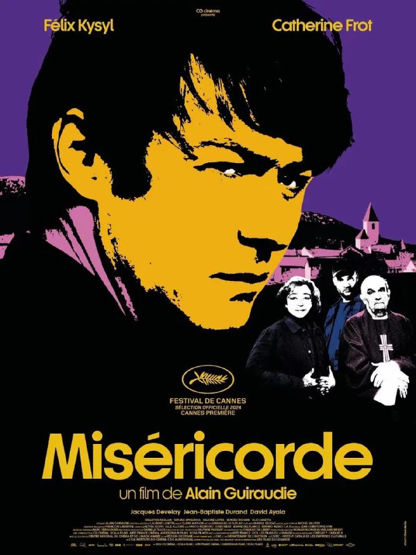#宽恕 Miséricorde (2024)导演: #阿兰·吉罗迪编剧: #阿兰·吉罗迪主演: #费利克斯·基赛勒 / #凯瑟琳·弗洛 / #雅克·德弗莱 / #让-巴普蒂斯特·杜朗 / #大卫·阿亚拉类型: #剧情 / #喜剧 / #同性制片国家/地区: #法国 / #西班牙 / #葡萄牙语言: 法语上映日期: 2024-05-20(戛纳电影节)片长: 102分钟又名: 宽恕 Miséricorde (2024) / Misericordia / 欲望迷踪(台)IMDb: tt32085997#豆瓣7.5IMDb评分：7.0剧情简介：待业中的面包师杰若米返乡，在参加他曾迷恋的恩师葬礼后，决定留宿师母家中多陪伴她几日